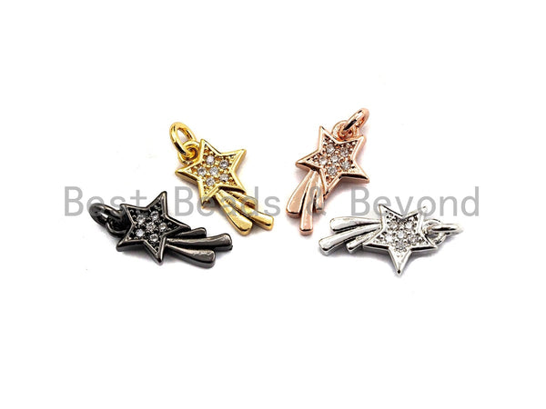 CZ Micro Pave Shooting Star Pendant/Charm, Star charm, Cubic Zirconia Pendant Charm,7x13mm,sku#F925