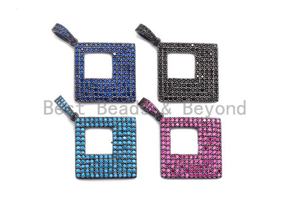 Colored CZ Micro Pave Hollow out Square Shape Pendant, Black/Cobalt/Fuchsia Color Square Frame Shape Pendant Charm, 30x40mm, sku#X57