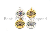 Colorful CZ Micro Pave Round Evil Eye on Disc Pendant/Charm, Lucky eye Cubic Zirconia Pendant, Silver/Gold Tone,20x23mm,Sku#Y204