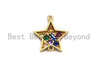 Colorful CZ Micro Pave Five Point Star Shape Connector,Cubic Zirconia Star Connector, Gold/Silver Tone,16x18mm,sku#Y218 Bestbeads&Beyond