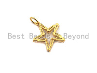 CZ Clear Micro Pave Five Point Star Pendant, Five Point Star Shaped Pave Pendant, Gold plated, 15x16mm, Sku#Y233 BestbeadsbeyondUS