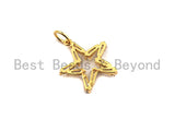 CZ Clear Micro Pave Five Point Star Pendant, Five Point Star Shaped Pave Pendant, Gold plated, 15x16mm, Sku#Y233