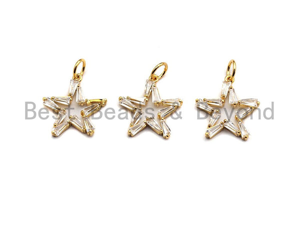 CZ Clear Micro Pave Five Point Star Pendant, Five Point Star Shaped Pave Pendant, Gold plated, 15x16mm, Sku#Y233