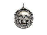 Antique Finish CZ Micro Pave Hollow out Skull Pendant, Silver Tone, Cz Pave Round Skull Charm Pendant, 39x46mm,sku#F988