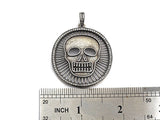 Antique Finish CZ Micro Pave Hollow out Skull Pendant, Silver Tone, Cz Pave Round Skull Charm Pendant, 39x46mm,sku#F988
