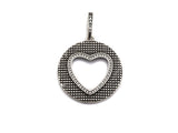 Antique Finish  CZ Micro Pave Hollow Out Heart Pendant, Silver Tone, Pave Round With Heart Charm Pendant, 28x31mm,sku#F991