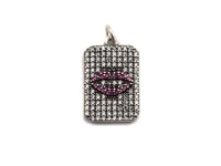 Antique Finish CZ Micro Pave Rectangle With Lip Pendant, Clear Cubic Zirconia Pave Rectangle Charm Pendant, 13x20mm,sku#F996