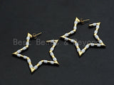 White Enamel Gold Pave Five Star shape Stud Earring, Enamel earrings, Minimalist Jewelry,47x50mm, sku#J136