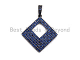 Colored CZ Micro Pave Hollow out Square Shape Pendant, Black/Cobalt/Fuchsia Color Square Frame Shape Pendant Charm, 30x40mm, sku#X57