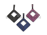 Colored CZ Micro Pave Hollow out Square Shape Pendant, Black/Cobalt/Fuchsia Color Square Frame Shape Pendant Charm, 30x40mm, sku#X57