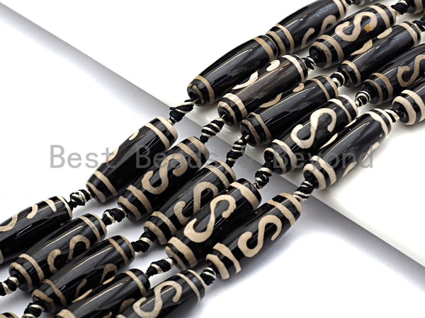 1pc/10pc Natural Tibetan Agate long Barrel Beads, Black White Dzi long oval beads, Zodiac Barrel Agate Beads, 10x30mm,sku#U489