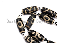 1pc/12pc Natural Tibetan Agate Barrel Beads, Black White Dzi, Zodiac Barrel Agate Beads,Zodiac Barrel Agate Beads,10x25mm,sku#U490