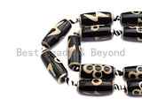 1pc/12pc Natural Tibetan Agate Barrel Beads, Black White Dzi long oval beads,  Zodiac Sign Black Onyx Beads, Birthday gift, 10x25mm,sku#U492