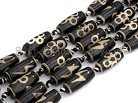 1pc/12pc Natural Tibetan Agate Barrel Beads, Black White Dzi long oval beads,  Zodiac Sign Black Onyx Beads, Birthday gift, 10x25mm,sku#U492