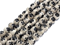 Quality Dzi Black White Aage with Flower Patten Beads, Round Faceted Tibetan Agate, 10mm beads, 15.5inch strand, SKU#U558