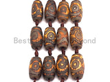 1pc/11pc Natural Etched Tibetan Agate Barrel Beads, Ancient Brown Dzi Drum Beads, Tibetan Dzi Beads, 15x25mm, sku#U512