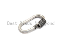 CZ Micro Pave Oval Shape Clasp, Antique Silver Carabiner Clasp, 13x24mm/15x29mm, sku#H165