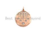 CZ Micro Pave Shooting Star Coin Charm,Star Cubic Zirconia Pendant, Silver/Gold/Rose Gold/Black Tone,19x21mm,Sku#Z433