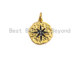 Clear Black CZ Micro Pave Starburst Hammered Gold Pendant/Charm,Star Cubic Zirconia Pendant, 24K Gold Tone,15x17mm,Sku#Z446 BestbeadsbeyondUS