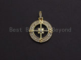 Clear CZ Micro Pave Hollow out Compass Pendant/Charm,Round Compass Cubic Zirconia Pendant, Gold/Silver Tone,17x20mm,Sku#Z458
