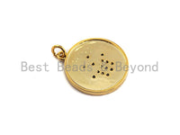 CZ Micro Pave Round Hamsa Hand on Disc Pendant/Charm, Gold-rimmed Black Cubic Zirconia Pendant, Gold Tone,21x24mm,Sku#Z461