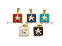 Enamel Colored Star on Square Pendant, CZ Micro Pave Oil Drop Square pendant, Enamel Jewelry,13x15mm,sku#F941