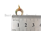 Colorful CZ Micro Pave Double Horn Pendant, CZ Pave Large Moon Pendant, Gold Tone,11x12mm,sku#Z488