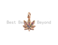 Colorful CZ Micro Pave Maple Leaf Pendant/Charm, Lotus Flower Yoga CZ Pendant, Silver/Gold/Rose Gold Tone,11x15mm,Sku#Z493