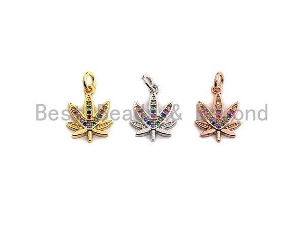 Colorful CZ Micro Pave Maple Leaf Pendant/Charm, Lotus Flower Yoga CZ Pendant, Silver/Gold/Rose Gold Tone,11x15mm,Sku#Z493