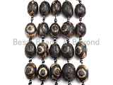 1pc/12pc Tibetan Barrel Agate Beads, Dzi Eye Drum beads, Brown Black Tibetan Eye Agate Beads, 15x20mm, sku#U533