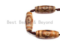1pc/10pcs Natural Tibetan Agate Beads, Brown Tibetan Long Oval Shape Beads, Dzi Eye Agate Beads, 12x30mm, sku#U539