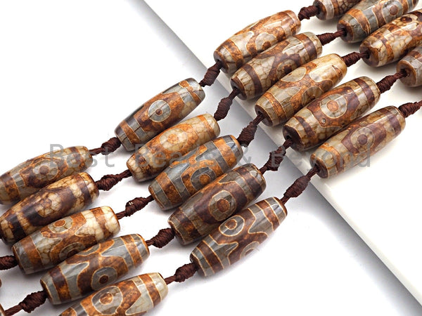 1pc/10pcs Natural Tibetan Agate Beads, Brown Tibetan Long Oval Shape Beads, Dzi Eye Agate Beads, 12x30mm, sku#U539