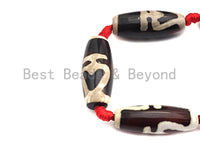 1pc/10pcs Natural Tibetan Agate Beads, Brown white Heart Tibetan Long Oval Shape Beads, Dzi Agate Beads, 12x30mm, sku#U540