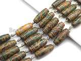 1pc/10pcs Natural Tibetan Agate Beads, Yellow Green Tibetan Long Oval Shape Beads, Dzi Agate Beads, 12x30mm, sku#U543 BestbeadsbeyondUS