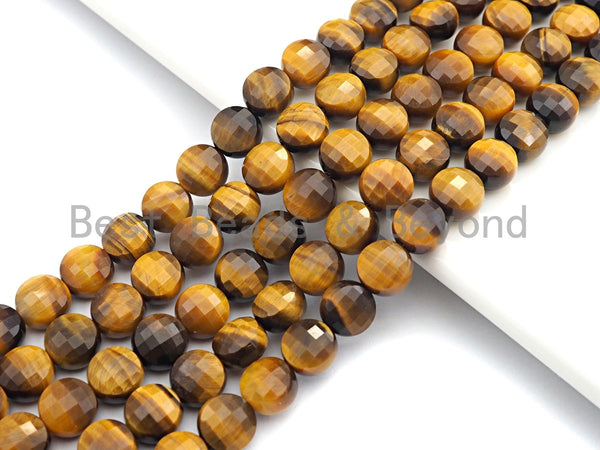 High Quality Natural Yellow Tiger Eye Checkerboard Cut Coin Shape Beads, 6mm/8mm/10mm Turtle Shell Cut Tiger Eye, 16" Full strand, Sku#U576