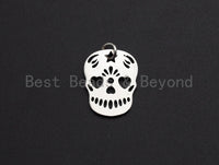 Hollow Out Skull Shape Pendant/Charm, Skull Cubic Zirconia Pendant, Silver/Gold Tone,15x20mm,Sku#Z510