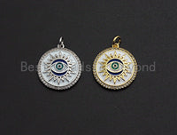 NEW Enamel Evil Eye Sun On Round Coin Pendant,Cz Micro Pave Oil Drop Round pendant,Enamel Charm,Enamel Jewelry,19x21mm,sku#Z515