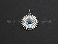 NEW Turquoise Enamel Evil Eye On Pleat Coin Pendant,Cz Micro Pave Oil Drop Round pendant,Enamel Jewelry,14x16mm,sku#Z517