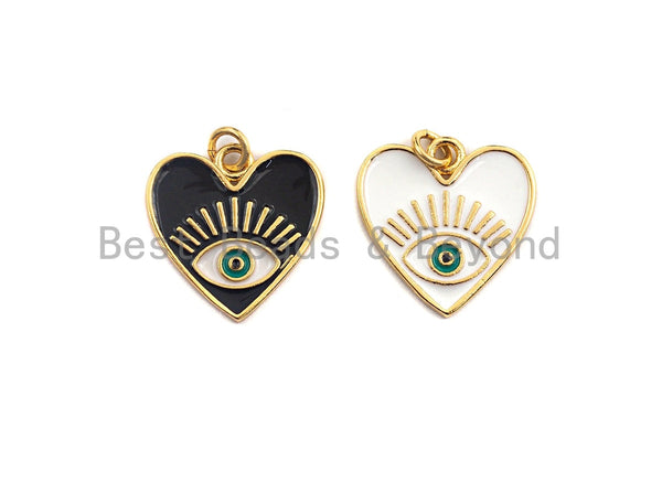 Enamel White and Black Evil eye on Heart pendant, Enamel heart charm, Protection Evil eye charm, 17x18mm, sku#Z404