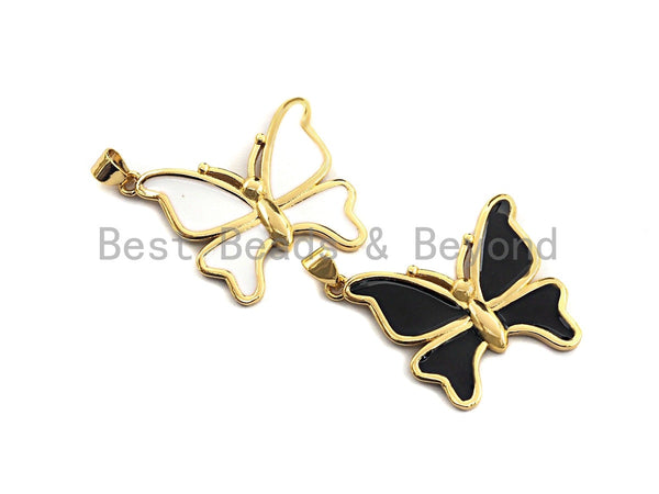 Enamel Bufferfly Pendants Charms, Metal Gold Enamel Butterfly Pendant, Black White Enamel Bufferly, 25x28mm,sku#Z405