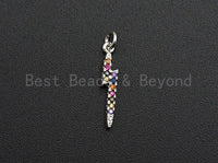 Colorful CZ Micro Pave Lightning Shaped Pendant/Charm, Cubic Zirconia Pendant Charm,3x17mm,sku#Z554