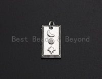 CZ Micro Pave Moon And Star On Rectangle Shaped Pendant/Charm, Cubic Zirconia Pendant Charm,10x18mm,sku#Z556