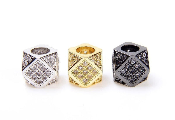 CZ Micro Pave Hexagon Spacer Beads, Big Hole Multi Sided Hex Cubic Beads, Men's Jewerly Findings, 9x7mm,Sku#G119C