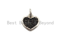 Black CZ Micro Pave Heart Pendant/Charm, Bracelet Necklace Cubic Zirconia  Heart Pendant Charm, 13mm,sku#Z585