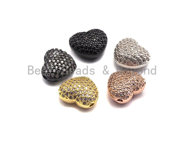 CZ Micro Pave Puffy Heart Spacer Beads, Cubic Zirconia Beads, Bracelet Charms, 14x11x8mm, SKU#G27/BY003