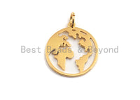 World Map Disc Pendant, Hollow Out Brass Pendant, Silver/Gold Global earth round pendant, 18x20mm, Sku#Z414