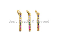 Colorful CZ Micro Pave Bar Pendant/Charm, Cz Pave Bracelet Necklace Pendant in Gold Finish, 2x17mm,sku#Z416