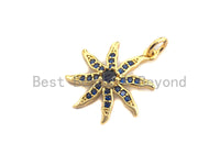 Cobalt CZ Micro Pave Starburst Pendant, Cubic Zirconia Pave Starfish Pendant/Charm,18x20mm, sku#Z419