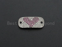 CZ Micro Pave Oval Shape With Pink Heart Oval Shape Connector, Cubic Zirconia Bracelet Link, 11x26mm,sku#Z616 Bestbeads&Beyond