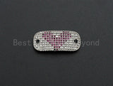 CZ Micro Pave Oval Shape With Pink Heart Oval Shape Connector, Cubic Zirconia Bracelet Link, 11x26mm,sku#Z616 Bestbeads&Beyond